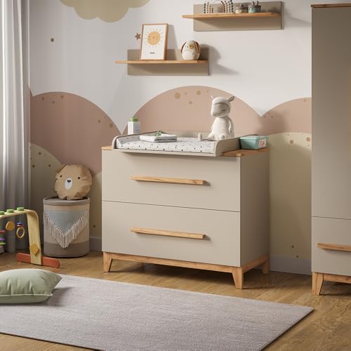 VitaliSpa Table à Langer Malia, Cachemire/Artisan, 108x98cm avec Matelas à Langer, avec Plan à Langer Amovible pour Utilisation comme Commode