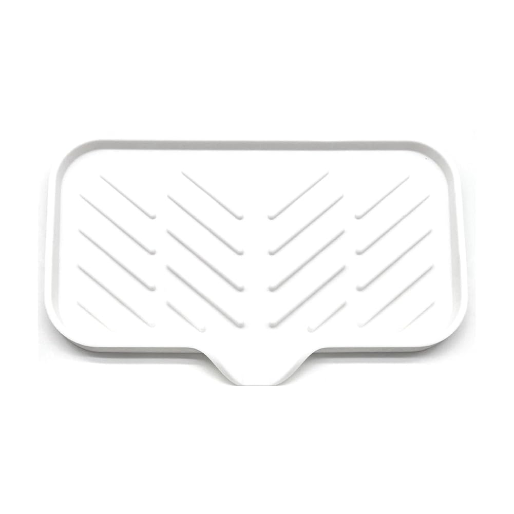 CTRLZS Self Draining Soap Bar Holder Silicone Kitchen Sink Soap Dish Tray Counter Organizer Easy Install Easy to Use L White