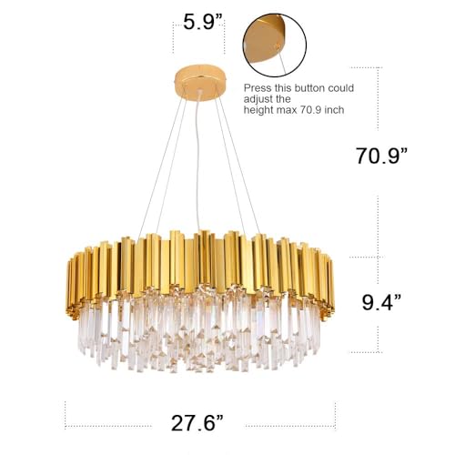 MEELIGHTING Raindrop Gold Plated Modern Crystal Chandelier Lights Luxury Pendant Ceiling Light Contemporary Chandeliers Lighting Fixture for Dining Living Room Kitchen Island Bedroom W27.6
