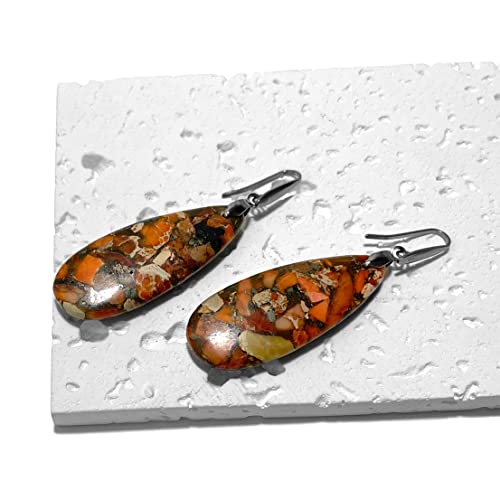 Hqfjw Natural Waterdrop Orange Imperial Jasper Crystal Stone Drop Earrings,Real Yellow Gemstone Quartz Single Stone Statement Dangle Earrings For Women Girls (Stone Size:20Mm*50Mm, B2_Imperial Jasper) #TOP2