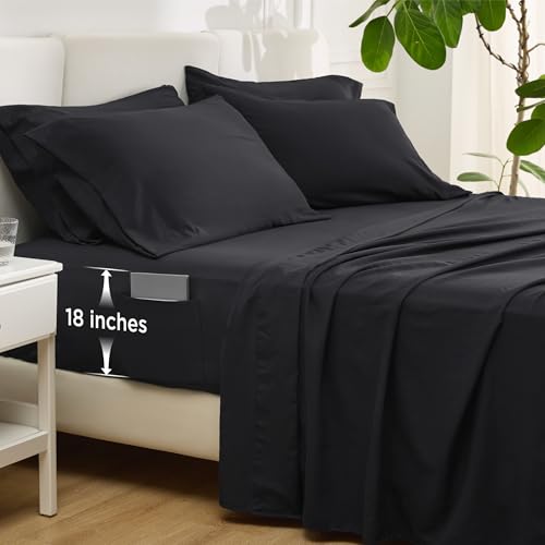 Bedsure Queen Deep Pocket Sheet Set, 6 Pieces, Black