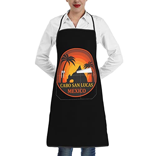IUBBKI Cabo San Lucas Mexiko Schürze Küchenschürze mit Tasche für Damen Herren verstellbar Wai Cloth wasserdicht Chef Lätzchen Fit Kochen Backen Zeichnen Grillen