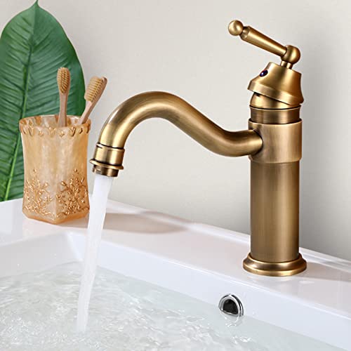 Robinet d'évier vintage pour salle de bains mitigeur laiton antique à bec pivotant