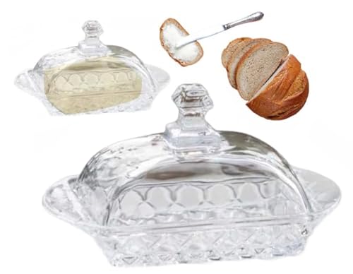Beurrier en verre avec couvercle à carreaux 17 x 10 cm
