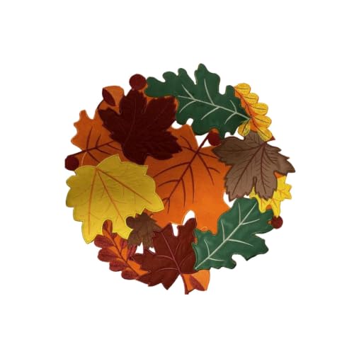 15'' Thanksgiving Maple Leaves Round Placemats Set of 4 for Table Decor | Handmade Embroidered Round Table Mats Fall Leaves Decor Heat Insulation Pad for Kitchen and Dining Table Centerpiece Decor - image 8