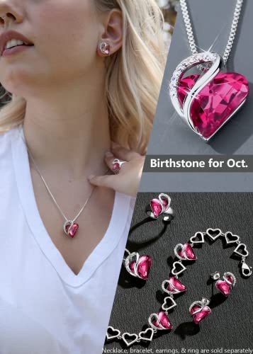 Leafael Womens Brass Necklaces, Infinity Love Heart Pendant Birthstone Crystal Jewelry Gifts For Wife, Silver Plated 18 + 2 Inch Chain, 10B-October-Tourmaline Pink #TOP3