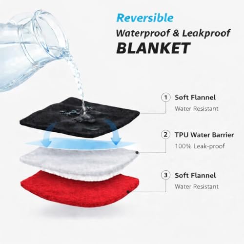 Bedding Aid Couverture Imperméable, Plaid, Protège Canapé, Anti Pipi Chien et Chat (102 x 152 cm, Rouge et Noir)