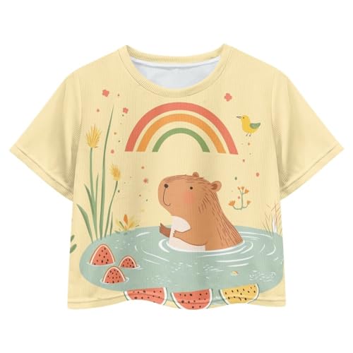 Image of Girls Fashion Crewneck Tee Shirts Casual Short Sleeve Crop Top Summer Outfits 5-14 Years Old
