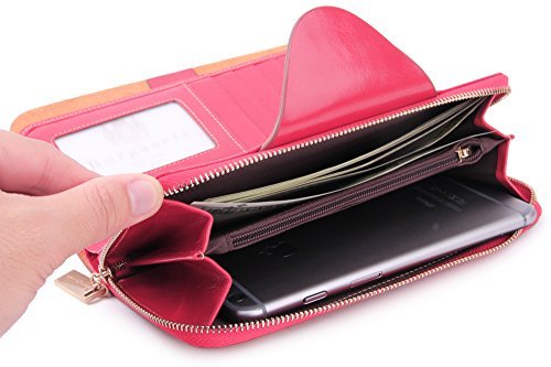 Borgasets RFID Blocking Large Capacity Wax Real Leather Clutch Wallet Card Holder Purse for Women...