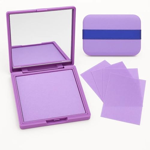 Compact Oil Blotting Paper Set with Mirror for Makeup Touch-Ups and Shine Control - Portable Lavender Case & 100 Super Absorbent Sheets for Oily, Combination Skin, Facial Blotter