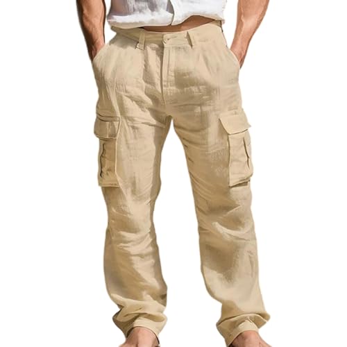 Pantalon cargo léger en lin coupe ample avec poches pour homme actif
