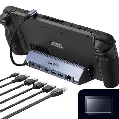 Steam Deck Dock GIISSMO 6-in-1 Steam Deck Docking Station mit HDMI 2.0 4K@60Hz, DREI USB 3.0, Gigabit Ethernet, 100W PD Schnellladung, Entwickelt für Valve Steam Deck