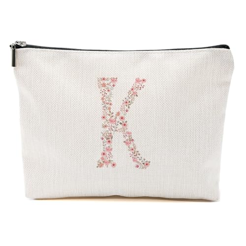 Initial Makeup Bag Floral K Personalized Cosmetic Bag Monogrammed Gifts for Women Girls Bride Bridesmaid Monogram Zipper Pouch for Teacher Appreciation Mothers Day Birthday Wedding Bridal Shower Gifts