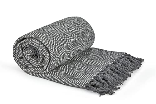 Emma Barclay Jeté de lit en Coton recyclé à Motif à Chevrons Gris argenté 127 x 152 cm