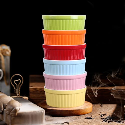 YAZYLIFE Ramekins 4oz,Creme Brulee Ramekins and Souffle Dishes,Porcelain Oven Safe Baking Bowls,Pudding Cups,Dipping bowl,Set of 6,Color - Thumbnail 2