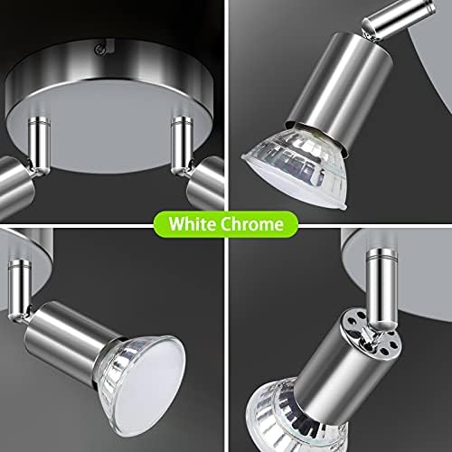 Uchrolls LED Ceiling Light Rotatable,2 Way Swiveling Round Plate Spotlight for Kitchen, Living Room and Bedroom, Complete with 2X 4W GU10 LED Light Bulbs (450LM, Cool White)- White Chrome
