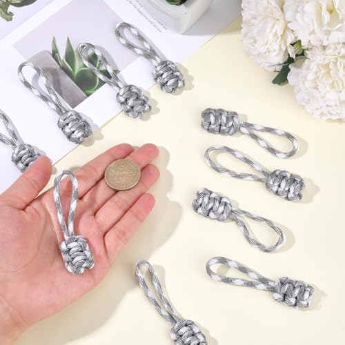 Image of GORGECRAFT 10Pcs Woven Zipper Pulls Polyester Zip Puller Extender Gray Rope Zipper Heads Slider Handle Cord Zip Pulls Tab for Suitcases Backpacks Luggage Purses Handbags Jackets Clothing Accessories
