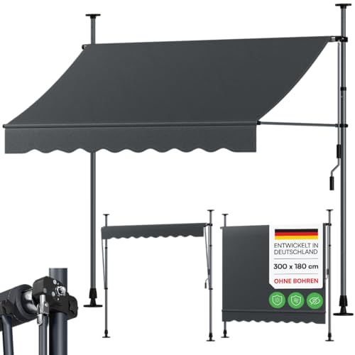 STEELSØN Dioran Klemmmarkise 300 cm breit, ohne Bohren, UV50+, Anthrazit