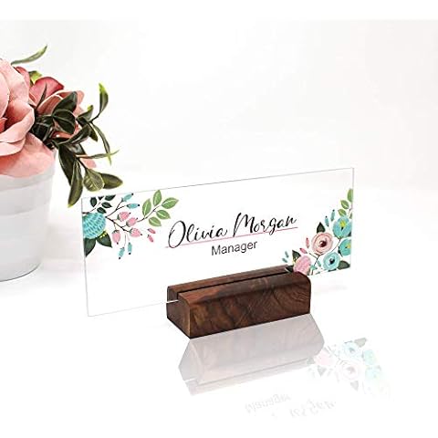 Personalized Desk Name Plate Plaque | Unique Gift | Wood Holder | Office Decor | Teacher Name Plate | Sign | Artswave (Sky Flower) Cover