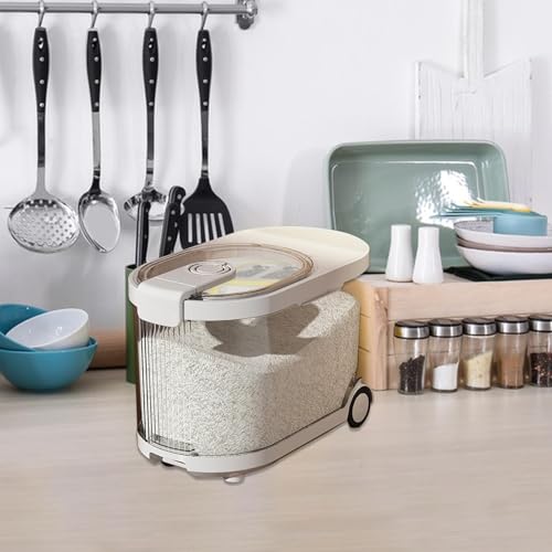 Distributeur de riz avec grands bacs de rangement transparents et roues