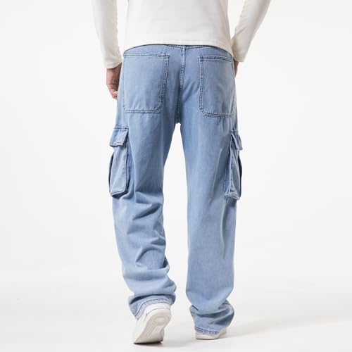 EnllerviiD Men's Baggy Cargo Jeans Straight Relaxed Fit Denim Work Pants Wide Leg Streetwear3