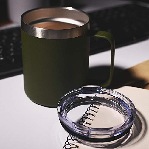 Civago Stainless Steel Coffee Mug Cup with Handle, 12 oz Double Wall Vacuum Insulated Tumbler with Lid Travel Friendly (Olive, 2 Pack) - Thumbnail 2