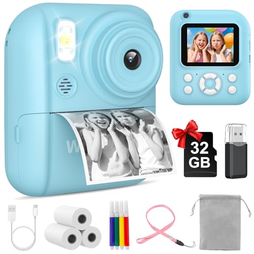 Sofortbildkamera Kinder 2.5K Kinderkamera Sofortbildkamera mit 32GB Karte & DruckerPapier Kamera Kinder Kinderspielzeug Vorne und Hinten Kamera Geschenke für Jungen/Mädchen 3-12 Jahren (Blau)