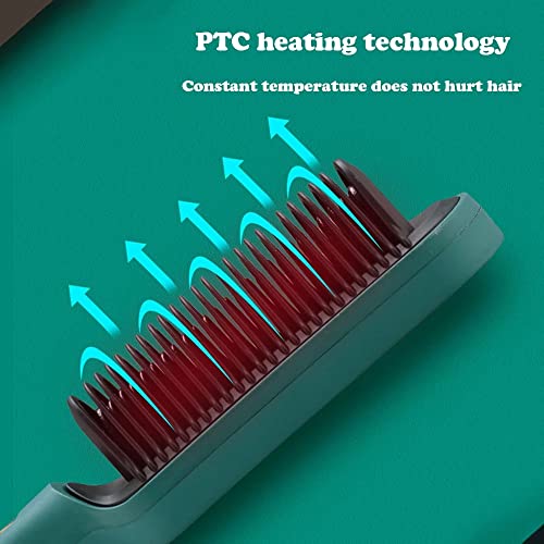 Plancha para el cabello eléctrica profesional 2 en 1 con cepillo y peine rizador, pantalla LCD miniatura 4