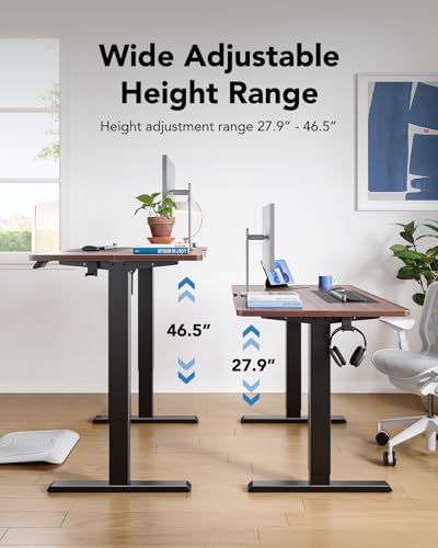 HUANUO 63" x 28" Electric Standing Desk Adjustable Height, 4 Memory Height Settings, Headphone Hook, Cable Manager, Sit Stand Up Desk for Home Office & Computer Workstation, Walnut