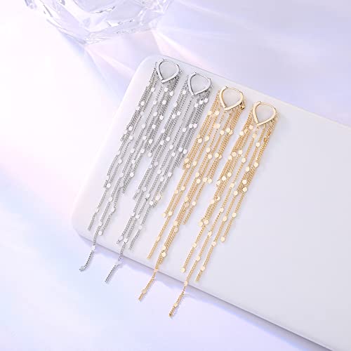 Long Tassel Dangle Drop Chain Earrings, Silver Fringe Earrings for Prom 5