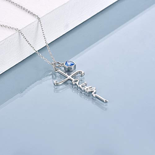 Ucadrit Faith Cross Necklace March Birthstone Sterling Silver With Simulated Birthstone Faith Jewelry Gift For Women Confirmation Gifts Graduation Gifts #TOP4