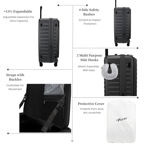 Image of F Gear Sedona Medium 65cm German Polycarbonate Hard Luggage|8 Japanese Hinomoto Silent Wheels |Expandable Check-in Front Opening Suitcase for Travel| Anti-Theft Zipper, TSA 007 Lock (Steel Grey)