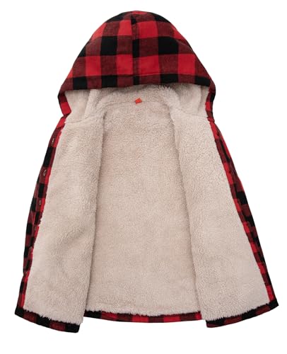Image of ZENTHACE Boys Sherpa Fleece Lined Flannel Plaid Button Down Shirt Jacket,Hooded Flannel Shirt with Hand Pockets