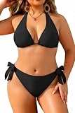 Tempt Me Women Black Plus Size Triangle Bikini Halter Two Piece Swimsuit Sexy Tie Side Bathing Suits 16 Plus