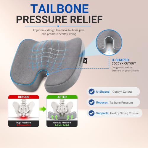 Image of Wonder Care Orthopedic Coccyx Cusion | High Density Memory Foam for Back Pain, Sciatica, Tailbone Relief | 2 Years Warranty (Velvet Cover, 70Kg)