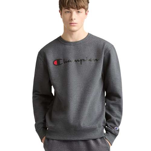 Champion Men's Crewneck Fleece Sweatshirt, Standard Fit, Midweight, Script Logo, Available in Regular and Big & Tall, Granite Heather - Classic Script Logo, Large