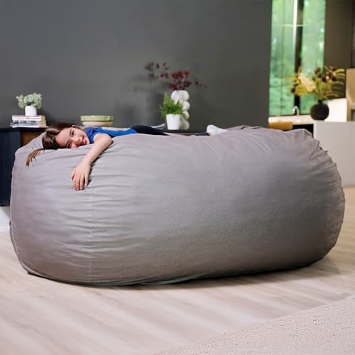 Image of Big Joe Fuf 8Ft Giant Foam Bean Bag Chair, Oversized Couch with Removable Cover for Kids, Teens, Adults, Fog Lenox, Durable Woven Polyester, 8 Foot