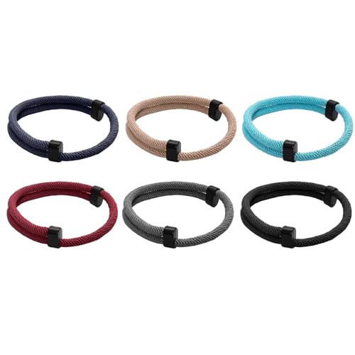 6 Pcs Handmade Nautical Adjustable Woven Braided Rope Strand Bracelets for Women as Gifts Beach Surf Daily Wear Navy with Metal Knot