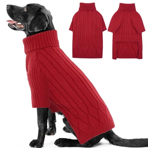OUOBOB Suéter de cuello alto cálido para perros de raza grande, ropa de punto de cuello alto para niñas y niños, suéter de Navidad, sudadera para mascotas para gran danés, Doberman (rojo, XXXXL)