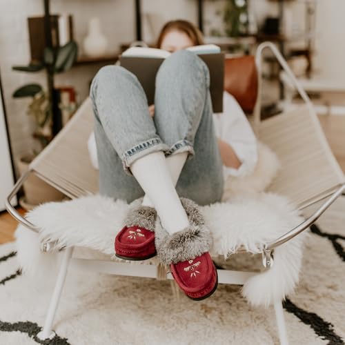 Laurentian Chief Moccasin Slippers for Woman - Orlon Beaded Slippers with Fur Trim and Padded Sole, Comfortable Indoor and Outdoor4