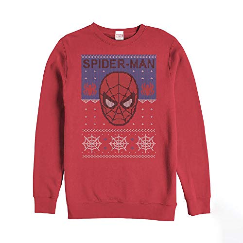 Marvel Mens Classic Spider-Man Ugly Pullover Crew Fleece Red Large