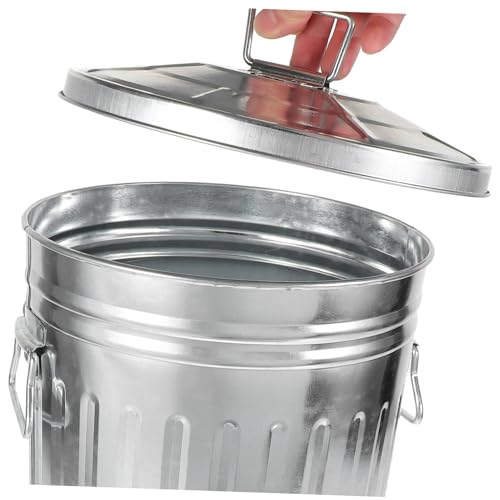 Caneca de basura metálica rectangular con tapa plateada miniatura 4