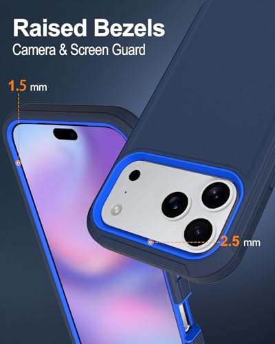 Image of for iPhone 17 Pro Max Case with Port Cover, Rubber Matte, Blue | 3-Layer Heavy Duty Armor, 16ft Drop Protection, Non-Slip Shockproof & Anti-Fingerprint