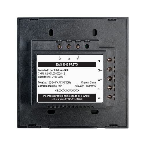 Interruptor Touch Inteligente Compatível com Alexa Com 6 teclas EWS 1006 Preto Intelbras