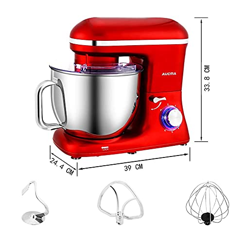 Aucma Küchenmaschine Knetmaschine 1400W, 6.2L Reduzierte Geräusche Knetmaschine mit Rührbesen, Knethaken, Schlagbesen… – Bild 3