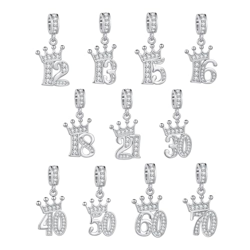 NARTGO 12-70th Birthday Crown Charm Compatible with Pandora Charms Bracelets Necklace for Birthday Mother's Day Christmas Jewelry Gifts for Women4