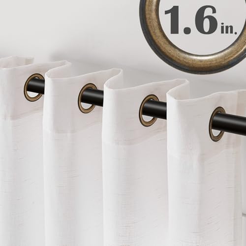 Image of jinchan Linen Curtains 63 Inch Light Filtering Grommet 2 Panels Set White