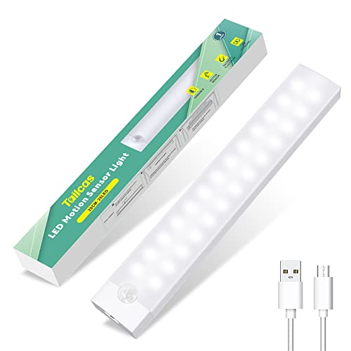 Tailcas Lampa do zabudowy kuchennej LED, ładowana przez USB, oświetlenie szafy, możliwość ściemniania, z czujnikiem ruchu, 26 diod LED, automatyczne włączanie/wyłączanie, do szafy na ubrania, schody, 20 cm