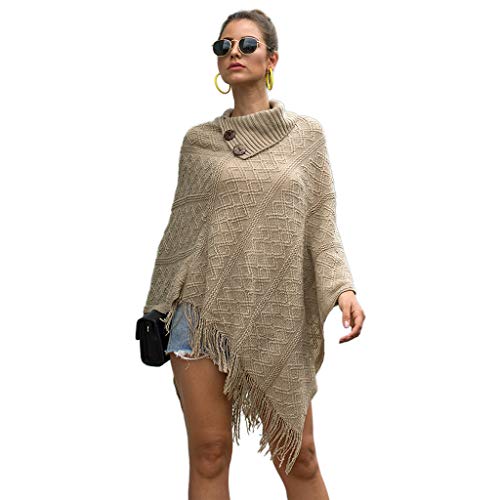 Q-XIAOKEAI Poncho Feminino com Botões de Lapela, Cor Sólida, Xale, Borla, Suéter