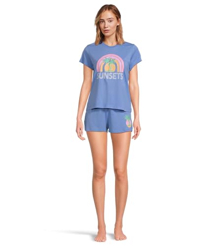 P.J. Salvage Women's Softee Sets 2-Piece T-Shirt and Shorts Pajama Set, Deep Blue, Medium